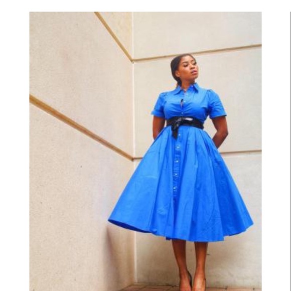 Alexis for Target plus size blue shirt dress with circle skirt and pockets - Picture 2 of 10